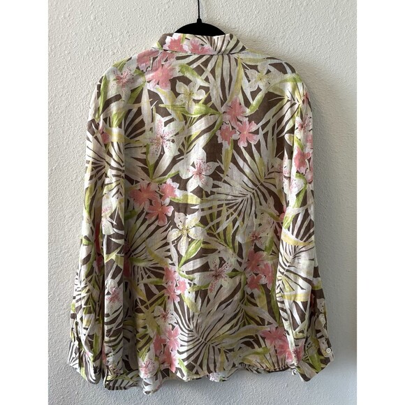 J. Jill Love Linen Shirt Blouse Button Down Size XL P Long Sleeve Floral Print - Picture 8 of 14